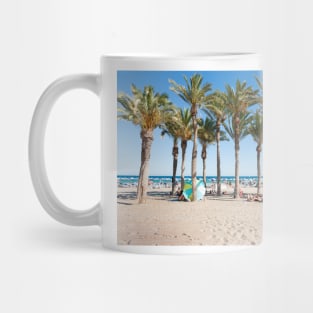 Summer Mediterranean beach scenes La Vila Joisa, Alicante Spain Mug